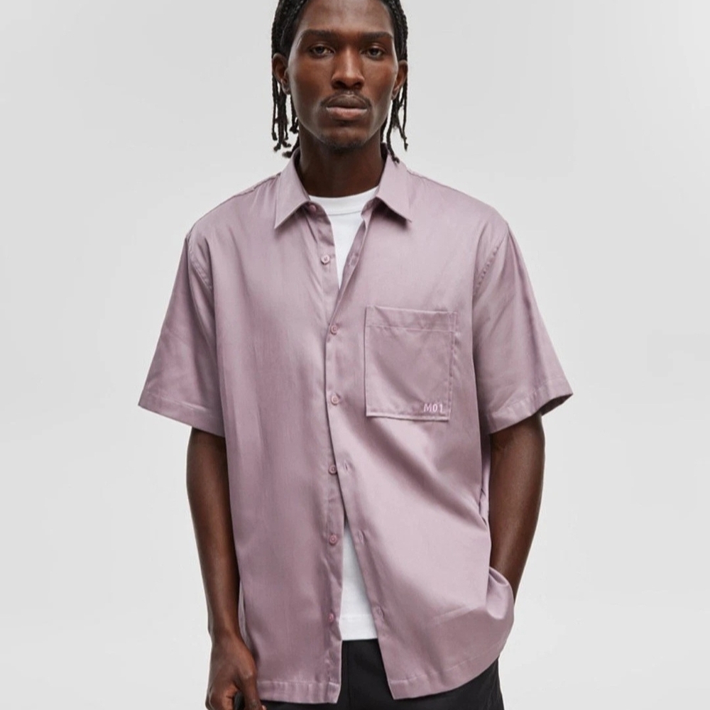 Mode of One Men's Relaxed-Fit Button-Down Shirt Pale Elderberry Long Sleeve